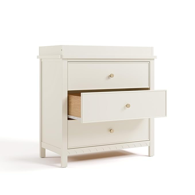 Graco Sasha 3-Drawer Chest with Changing Table Topper (Froasted Oat) – GREENGUARD Gold Certified, Nursery Bedroom Wood Chest with Spacious Storage, Interlocking Drawer System, Pre-Installed Tracks