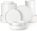MALACASA 24 Pieces Porcelain Dinnerware Set, Modern White Dish Set by MALACASA