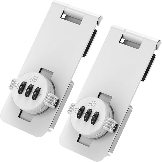 Keyless Cabinet Lock with Combination, Locker Code Lock with 3-Digit Combination, Security Door Lock for Drawers, Lockers, Bifold Doors, Small Doors, Closets, Refrigerators (White-2pcs)