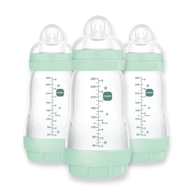 MAM 9oz Easy Start Anti-Colic Baby Bottles, Medium Flow, Breastfeeding-Like Silicone Nipple, Reduces Colic, Gas, & Reflux, Easy-to-Clean, BPA-Free, Baby Bottles for Newborns, 2+ Months