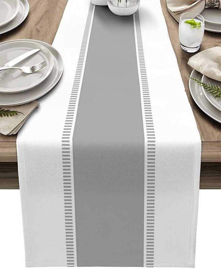 Grey Table Runners Stripes Table Runner Dresser Farmhouse Scarves 70 inches Long by Futuregrace