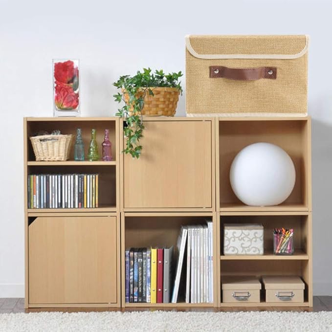 Lucky Monet Storage Bins Boxes with Lids 2 Pack Decorative Storage Boxes Collapsible Fabric Storage Basket Containers Lidded Storage Cube for Organizing Closet Home Office, 15"x 10"x 10" (Khaki)