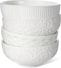Ceramic Cereal Bowls 26 oz, Embossment Soup Bowls Set of 4, Dishwasher by Artena