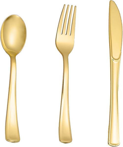 160PCS Gold Plastic Silverware, Disposable Plastic Cutlery/Utensils | Heavy by N9RTABLEWARE
