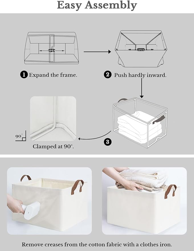 StorageWorks Storage Bins, Fabric Storage Bins for Shelves, Large Storage Baskets with Metal Frame, Closet Baskets and Bins with Handles, Beige, 2-Pack