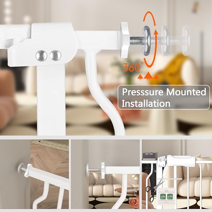 Fairy Baby Extra Wide Baby Gate for Dogs Pressure Monuted Safety Gate for Living Room, Fits 62 Inch to 67 Inch with Pressure Mounted Extention Kit, White