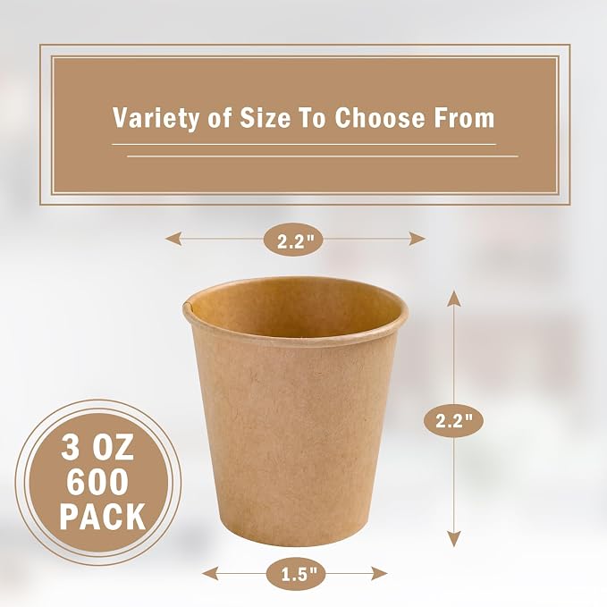 Lamosi 600 Pack 3 OZ Kraft Paper Cups, Disposable Bathroom Cups | Small - Image 2