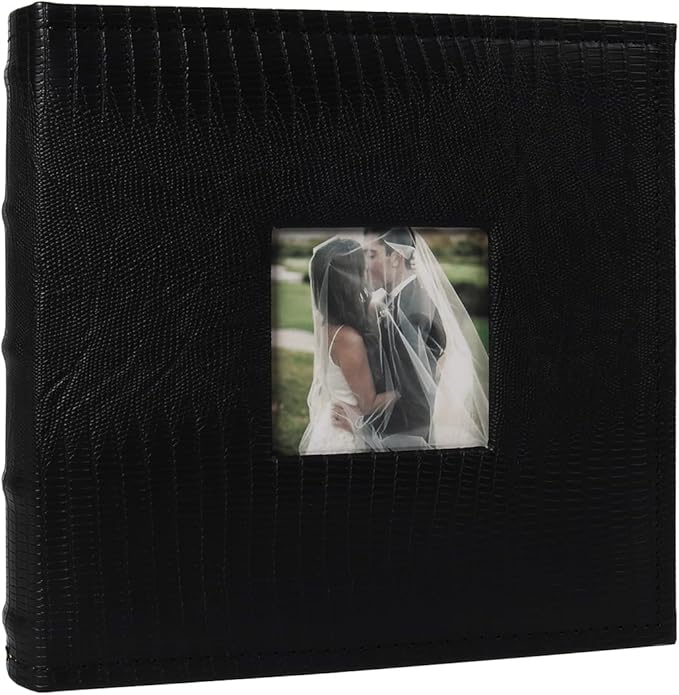 RECUTMS Mini Photo Album 4x6 100 Photos Book with Memo Areas, Leather Cover with Front Window,Small Photo Album for Wedding Trip Birthday Anniversary (Black)