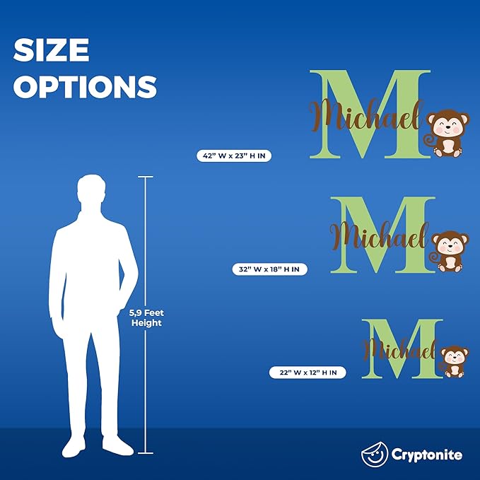 CRYPTONITE Personalized Name Jungle Animals Vinyl Wall Decor I Nursery Wall Decal for Baby Boy & Girl Decoration I Stickers for Kids I Multiple Options for Customization (D. Monkey)