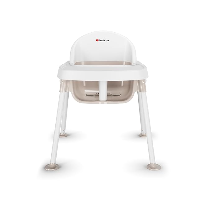 Foundations Secure Sitter 13" Feeding Chair, Stable “No Tip” Feet, 3-Point Adjustable Harness, Removable Tray, Easy to Clean, Smooth Plastic (White/Tan)