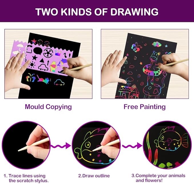 FUNNYB&G Rainbow Scratch Paper Art for Kids - 100 Pcs Magic Rainbow Scratch Paper Off Set Scratch Easter Crafts Arts Supplies Kits Pads Sheets for Party Games Halloween Christmas Birthday Gifts