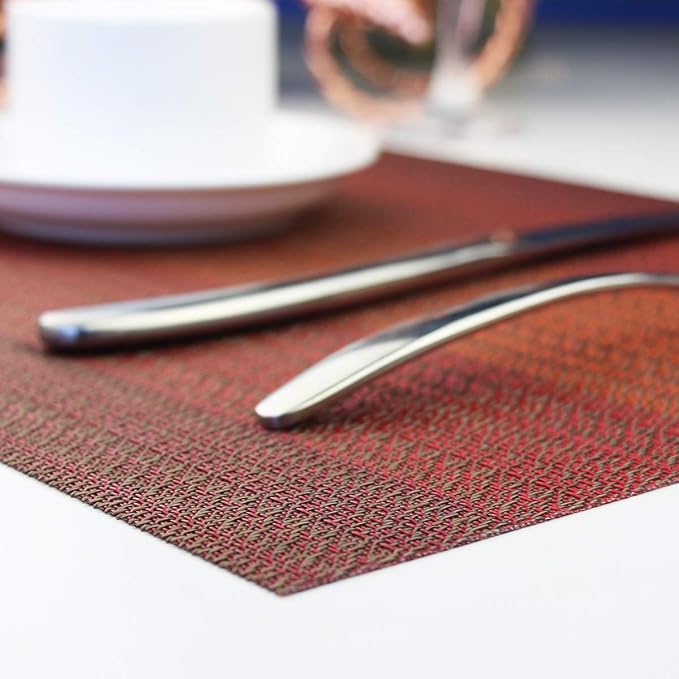 PIGCHCY Placemats Set of 6 and Table Runner, Heat Resistant Vinyl Woven - Image 6