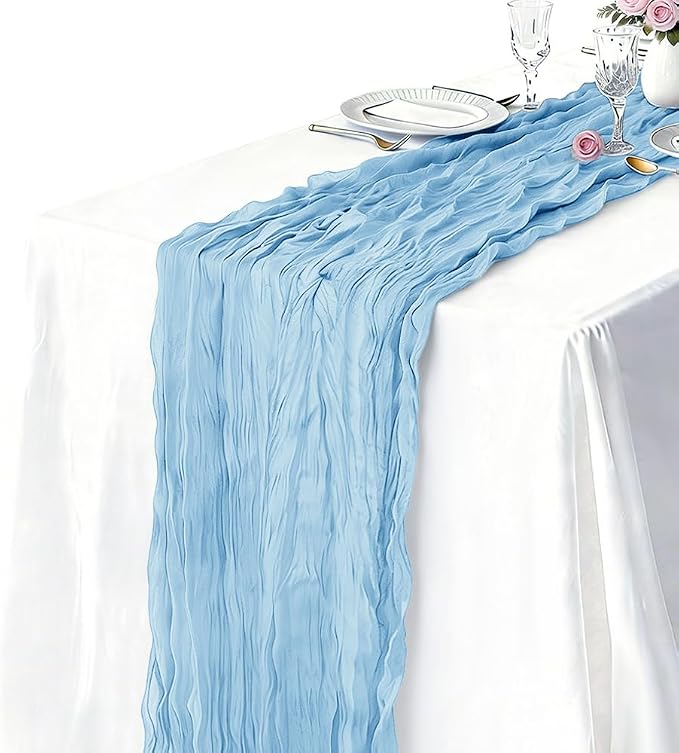 10 Pack Baby Blue Cheesecloth Table Runner 21 x 120 Inch Boho Gauze Sheer Table - Image 2