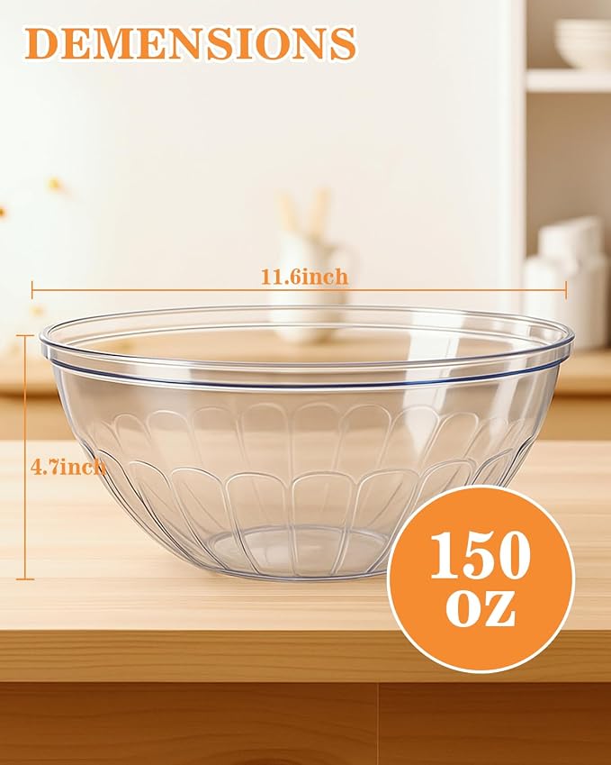 BESTVIP 150 Oz Clear Plastic Serving Bowls, 4 Pack | 11.6-Inch Disposable & - Image 5