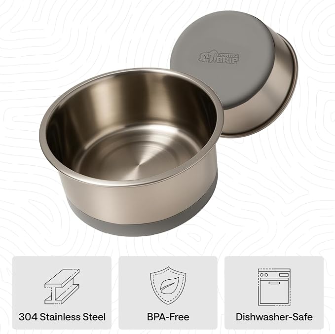 GORILLA GRIP Dog Bowls, Food Grade 304 Stainless Steel, Holds 2 Cups Each Food - Image 6