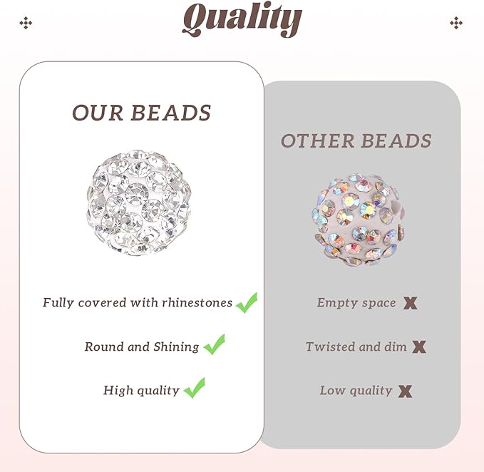 200pcs 10mm Rhinestone Beads for Jewelry Making, Light Peach Shiny Round Disco Ball Beads Bulk, Sparkle Crystal Clay Christmas for Bracelet Baseball Necklace Earring Crafting and DIY