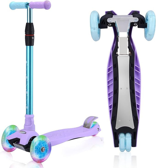 3 Wheel Scooter for Kids Ages 6-12,Kids Scooter with Light Up Wheels, Sturdy Deck Design, and 4 Height Adjustable Suitable for Kid Ages 3-12