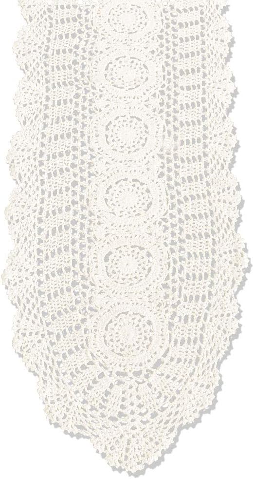 Cotton Handmade Crochet Lace Oval Table Runner Beige 12x72 Inch by KEPSWET