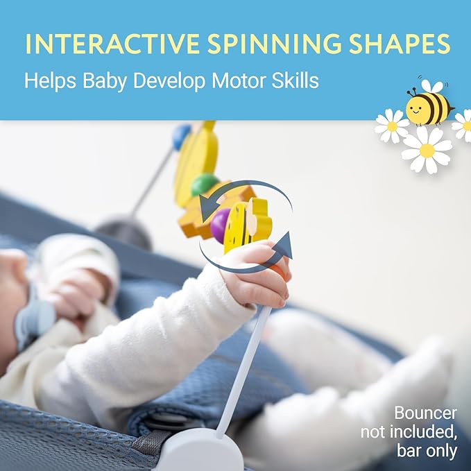 IMPRESA Wooden Baby Arch Toy Attachment Compatible with Baby Bjorn Bouncer - Medium Honey Bee - Bouncer Attachment Bar with Spinning Bee Toys - Stimulates Motor Skills & Hand-Eye Coordination