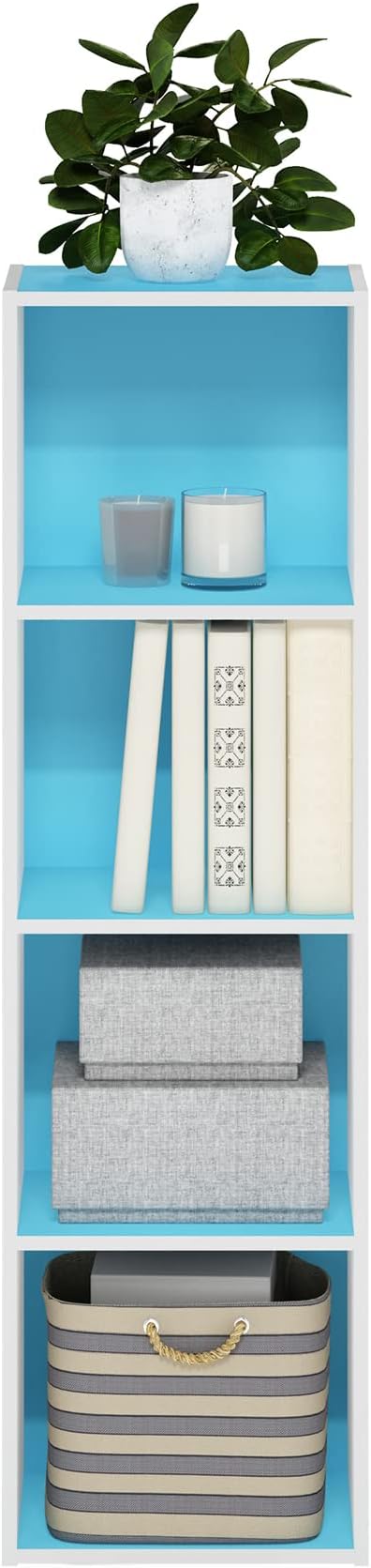 Furinno Luder Bookcase / Book / Storage, 4-Tier Cube, Light Blue/White