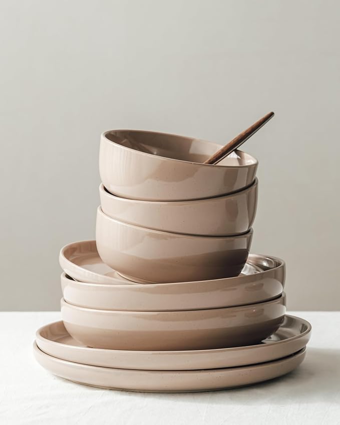 Famiware Milkyway 16-Piece Stoneware Plates and Bowls, Cinnamon Brown | - Image 4