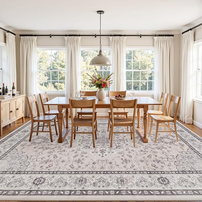 10x14 Area Rug for Living Room: Vintage Boho Neutral Washable Rug Indoor Soft - Image 3