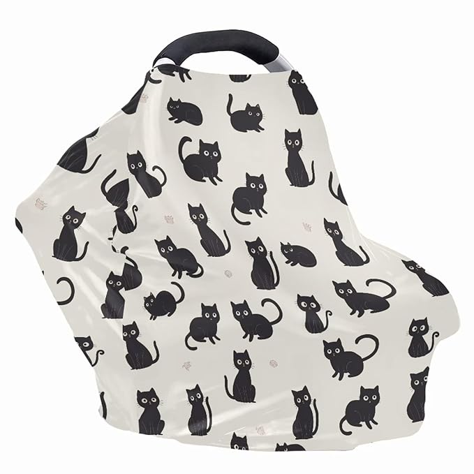Binienty Cozy Car Seat Covers for Baby Boys Girls,Cartoon Cat Stretchy Infants Carseat Canopies Breathable Soft Infants Stroller Cover Baby Shower Gifts
