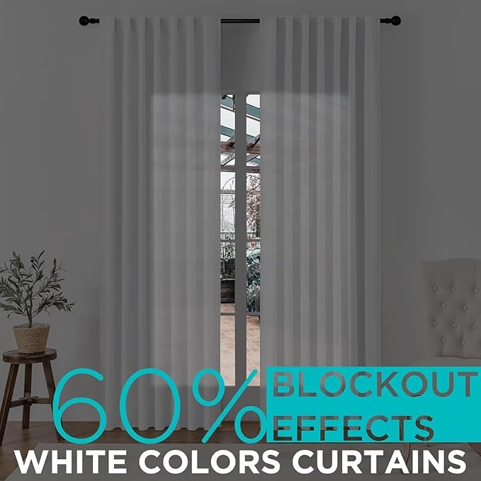 Joydeco 108 Inch 60% Blackout White Curtains 2 Panels,Elegant Soft Sheer Curtains for Bedroom,Thermal Insulated Black Out Drapes for Living Room,Rod Pocket Back Tab Drapes(W52xL108 Inch,Greyish White)