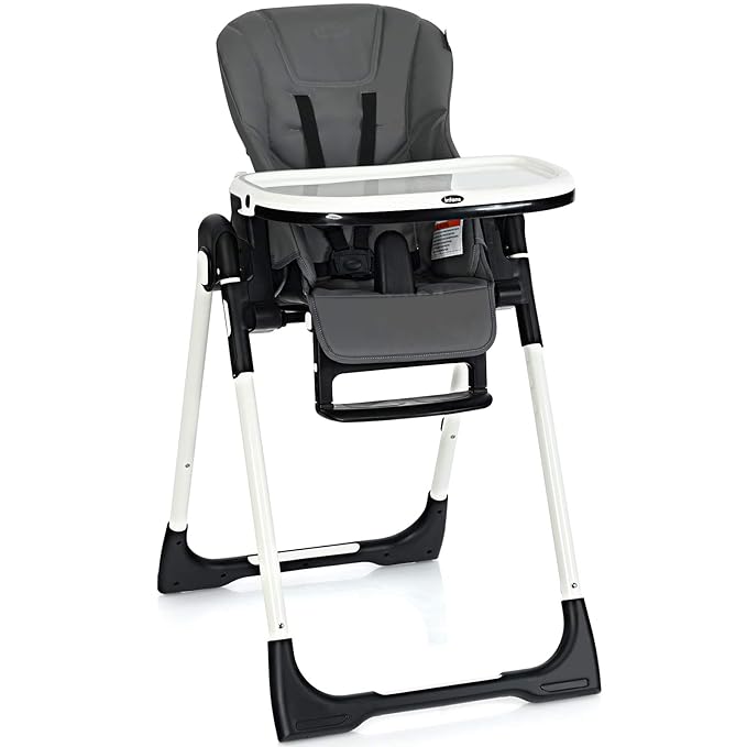 INFANS High Chair for Babies & Toddlers, Foldable Highchair with Multiple Adjustable Backrest, Footrest and Seat Height, Removable Tray, Detachable PU Leather Cushion, Built-in Rear Wheels (Dark Grey)