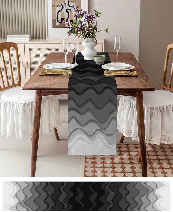 Grey Ocean Short Table Runners 48 Inches, Cotton Linen Fabric Table Runner - Image 6