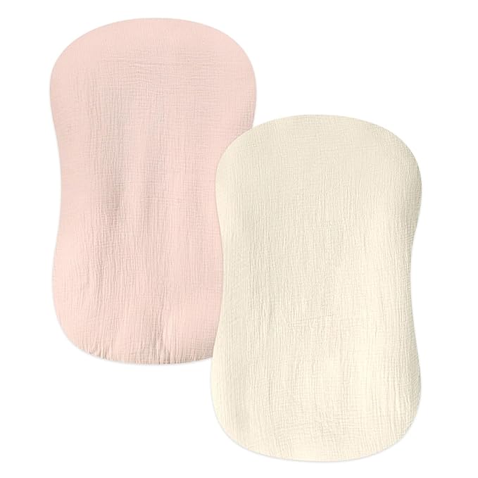 Hooyax Baby Lounger Cover 2 Pack - 100% Muslin Cotton Newborn Lounger Pillow Covers Only, Soft Breathable Infant Lounger Cover with Reinforced Stitching, Fits Most Standard Baby Loungers (Pink Wheat)