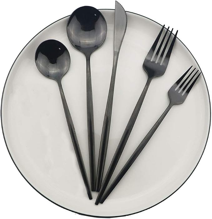 Shiny Black Silverware Set, JASHII 20-Piece Stainless Steel Satin Finish - Image 2