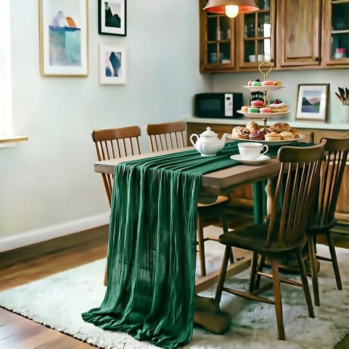 Emerald Green Cheesecloth Table Runner 120 Inches 10 Ft Gauze Table Runner | - Image 3