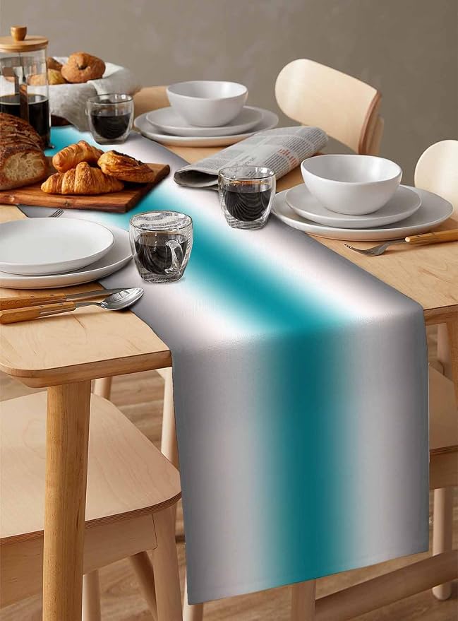 Turquoise Gray Ombre Table Runners 36 Inches Long, Farmhouse Teal Gradient - Image 3