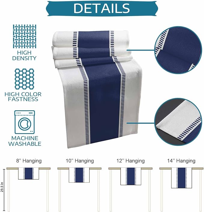 Navy Blue Table Runners 36 inches Long, Modern Stripes Table Runner Dresser - Image 7