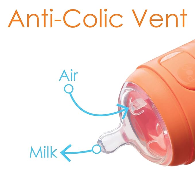 PopYum 5 oz Orange Anti-Colic Formula Making/Mixing/Dispenser Baby Bottle with #1 Slow Flow Nipple, 150 ml, BPA-Free, Natural Latch