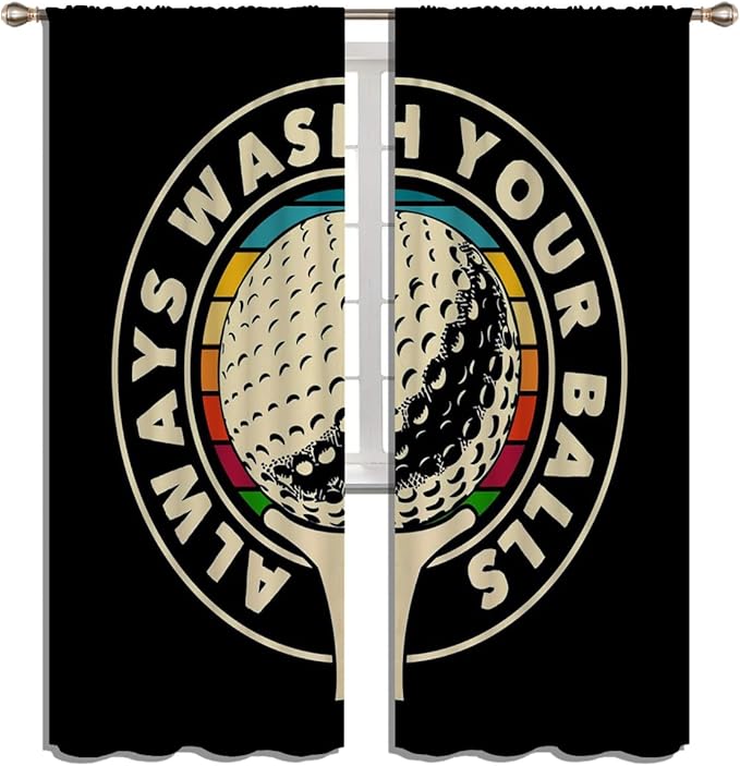 Golf Blackout Curtains for Boy Girl Room Darkening Decor,Sport Theme and White Motto Dark Background Bedroom Living Room Home Rod Pocket Thermal Insulated Window Curtain/Drapes Panel,84x63 Inch…
