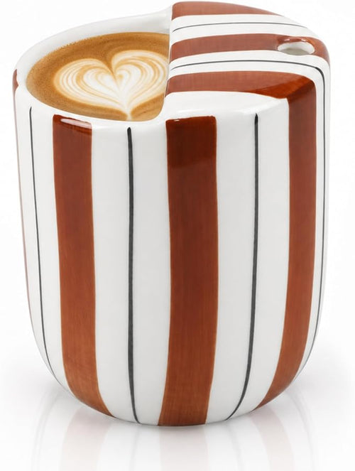 1 Pcs Ceramic Mug with Sip Hole 10 oz Novelty Brown Black Striped Coffee Mug by Ferrochef