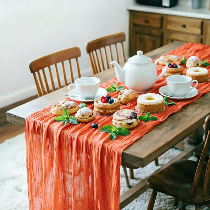 Orange Cheesecloth Table Runner 120 Inches 4 Pack Gauze Table Runner | Summer - Image 5