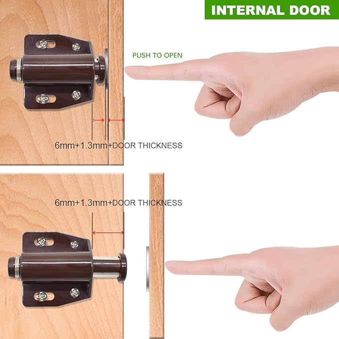 12Pack Magnetic Touch Push to Open Door Latch for Heavy Duty Door Push Release Latch Kitchen Drawer Push Catch Pop Out Latch Kitchen Closet Door Closing (Brown)