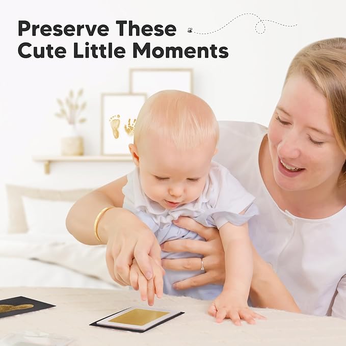 2-Pack Inkless Baby Hand and Footprint Kit - Mess Free Ink Pad for Newborn Keepsake, Dog Nose & Paw Print Kit, Clean Touch Ink Pad for Baby Hand & Footprints, Ideal New Mom Gifts (Gold)