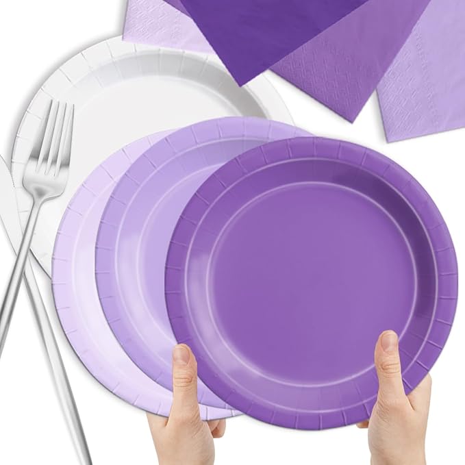 CMUSKO Lavender Party Supplies-150Pcs Purple Plates and Napkins Kit Serves 50 - Image 5