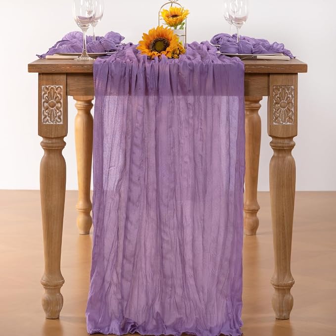 DeZerlor Purple Cheesecloth Table Runners 4 Pack Summer Boho Runners | - Image 4