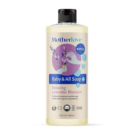 Motherlove Baby & All Soap (32 oz) Gentle Foaming All-Purpose Castile Soap Made with Organic Ingredients – Relaxing Lavender Blossom