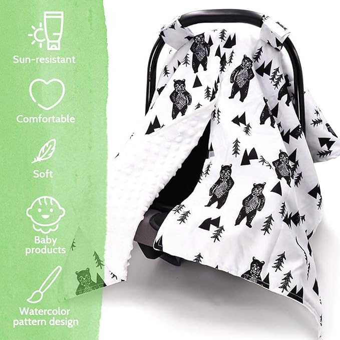 TANOFAR Carseat Covers Baby Boy & Girl, Peekaboo Opening Infant Car Seat Cover for Winter, Warm & Cozy, Bear