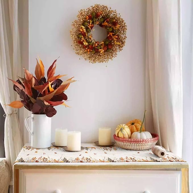 White Golden-Yellow Pumpkin Fall Table Runner 108 Inches Long, Thanksgiving - Image 3
