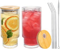 Drinking Glasses with Bamboo Lids and Glass Straw 2pcs Set, 16oz Glass Tumbler by Unknown