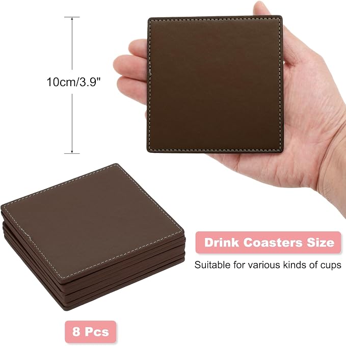 uxcell Square Drink Coasters Set of 8 White Stitched Dual Sided Non-Slip - Image 2