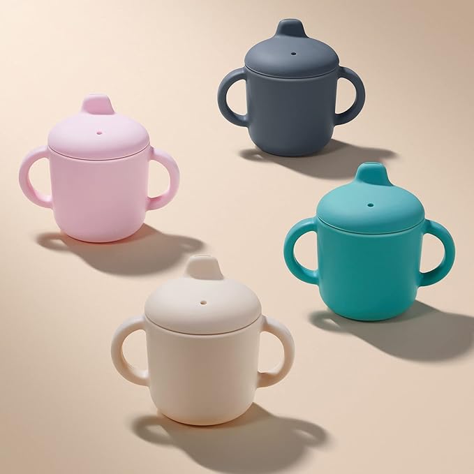 6 Months+ Sippy Cups with Handles,Small Silicone Sippy Cups Leak Proof 5oz,No Spill Sippy cups for Toddlers (Pink)