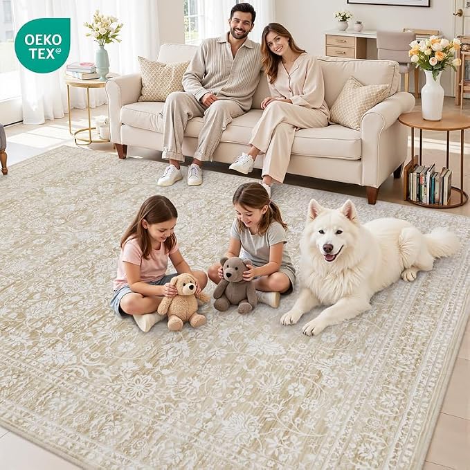 8x10 Area Rugs for Living Room: Vintage Boho Neutral Washable Rug Indoor Soft - Image 7